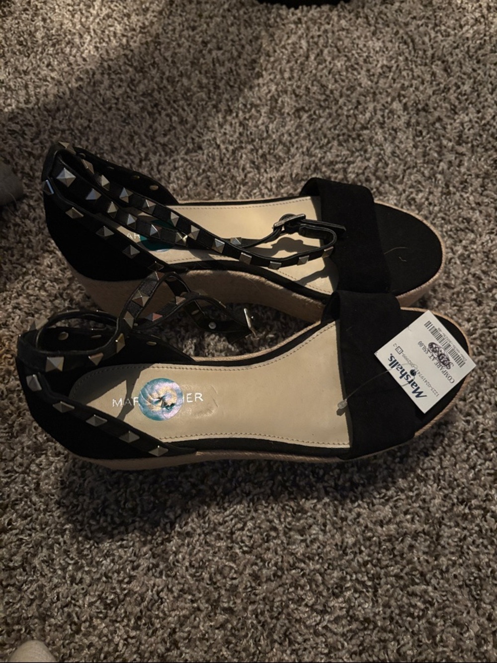 Madeline Black Studded Espadrille Wedges